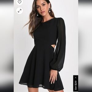 NWT Lulu's Garden Bliss Black Long Sleeve Cutout Mini Dress M